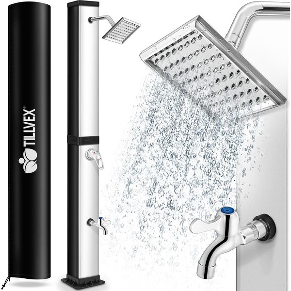 Tillvex Doccia Solare 40L Nero/Argento Inclusa Copertura Protettiva Doccia Da Giardino Doccia Da Piscina Doccia Da Campeggio Doccia Solare Da Esterno Doccia A Pioggia-image