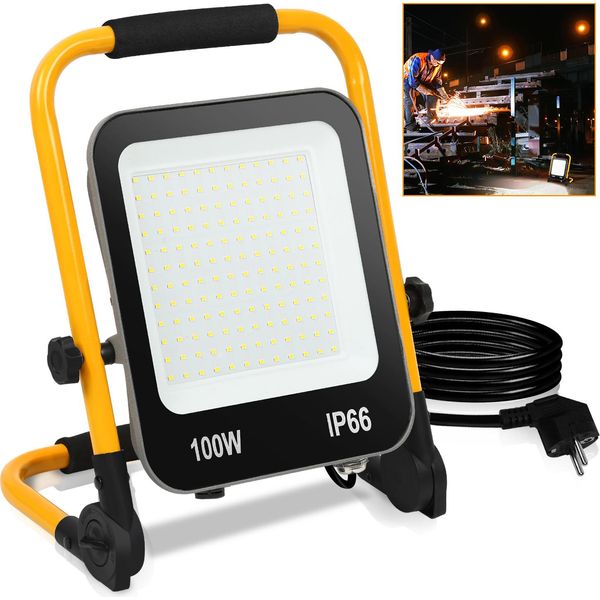 Fiqops Proiettore Treppiede 100W Led Proiettore Proiettore Da Costruzione Con Spina-image