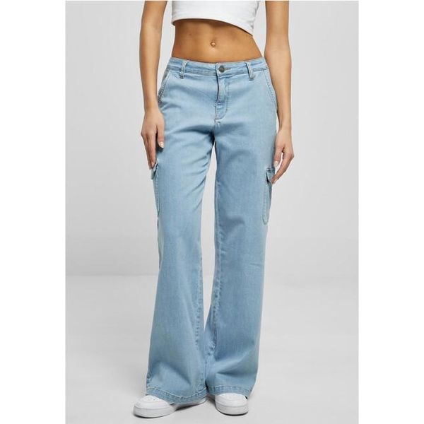 DáMské Kalhoty Urban Classics Donna Pantaloni Cargo A Vita Alta In Denim Lavato Chiaro - 30-image