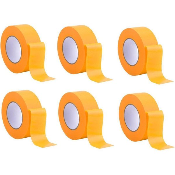 Set Di 6 Nastri Adesivi Professionali Oro 50 M In Rotolo X 40 Mm - Nastro Crespo Oro Per Pittori - Nastro Per Mascheratura Per Pittori E Decoratori - Crespo Per Uso Interno Ed Esterno - Crespo Per Pittori - Nastro Adesivo Versatile Per Lavori Di Pittura-image