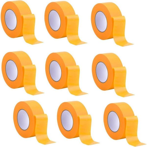 9 X Rotoli - Nastro Adesivo Professionale Oro 50 M Rotolo X 60 Mm - Nastro Crespo Oro Per Pittori - Nastro Per Mascheratura Per Pittori E Verniciatori - Crespo Per Interni Ed Esterni - Crespo Per Pittori - Nastro Adesivo Per Lavori Di Pittura-image