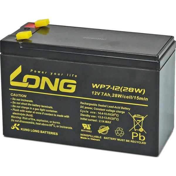 Accumulatore Al Piombo Kung Long Standby, WP7-12, 12 V-, 7 Ah, Faston 6,3 Mm-image