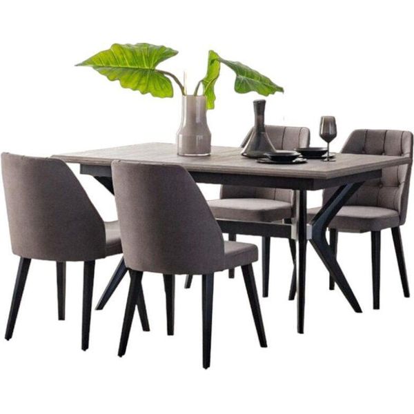 Set Da Pranzo Zona Pranzo Tavolo Da Pranzo Sedie Legno Grigio Sala Da Pranzo 9 Pezzi Jvmoebel-image