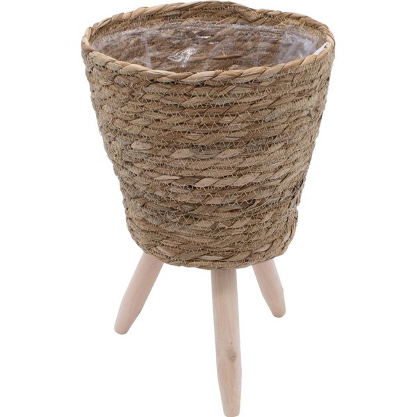 Supporto Per Piante Su Gambe - Circa 42 X Ø 26 Cm - Supporto Per Fiori In Paglia/Legno (Grande)-image