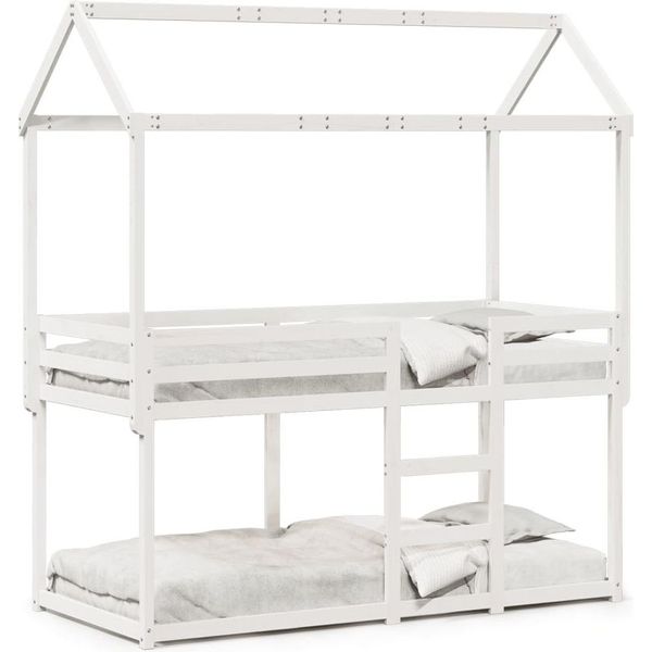 Vidaxl Letto A Castello Con Tetto Bianco 90X190 Cm In Legno Di Pino Massiccio-image