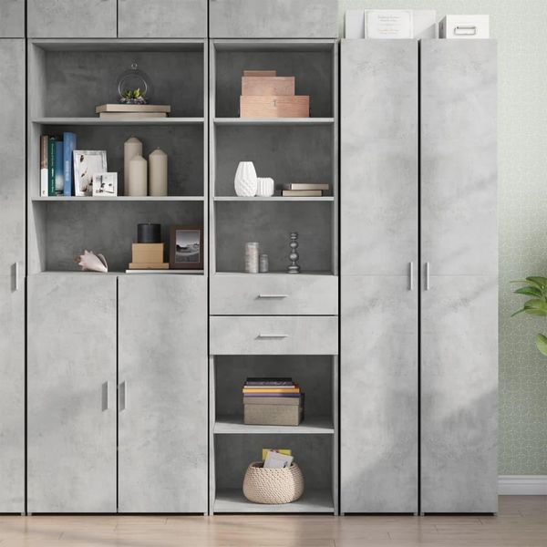 Maison Exclusive - Credenza Grigio Cemento 50X42,5X185 Cm In Legno Multistrato-image