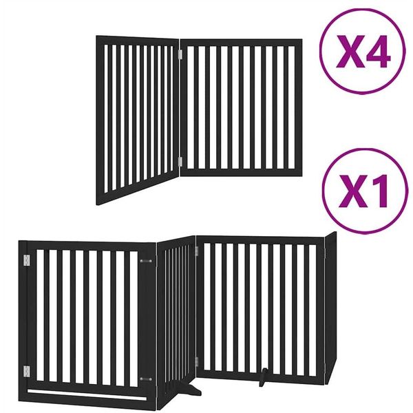 Vidaxl Cancello Per Cani 12 Pezzi Con Porta Pieghevole Nero 960 Cm In Legno Di Pioppo-image