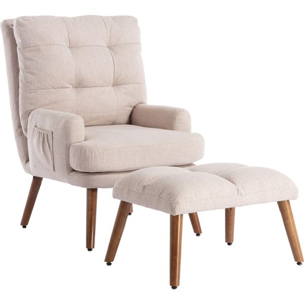 Abrihome Poltrona Reclinabile Imbottita Con Poggiapiedi, Poltrona Lounge Con Funzione Reclinabile, Beige-image