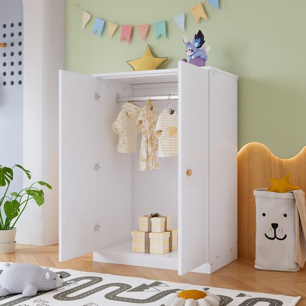 Flieks Armadio Guardaroba Piccolo, Armadio Guardaroba Con Asta Appendiabiti, Armadio Guardaroba Per Bambini, Armadio Per Camera Da Letto, Bianco-image