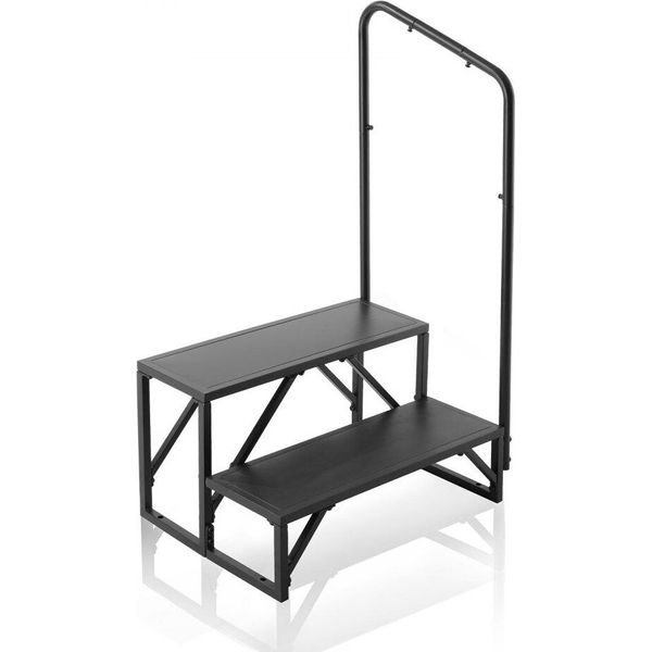 Gradini Per Camper, A 2 Gradini - Portata Di 200 Kg - Acciaio Al Carbonio Spessorato - Gradini Antiscivolo Con Corrimano - Entrata E Uscita Sicure Per Camper E Rimorchi-image