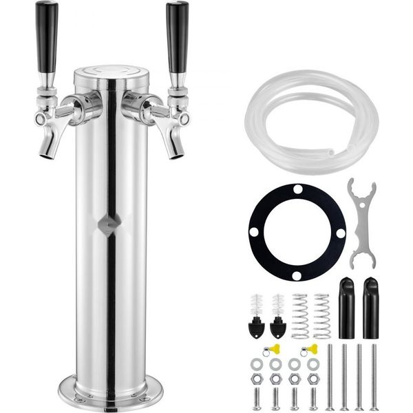 Torre Di Birra In Acciaio Inox - Doppi Rubinetti - Kit Torre Kegerator Con Tubi Preassemblati - Rubinetti A Chiusura Automatica - Ideale Per Feste, Bar, Pub E Ristoranti-image