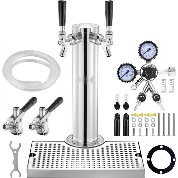 Kit Torre Kegerator - Kit Di Conversione Birra Con 2 Rubinetti - Distributore Di Birra A Torre In Acciaio Inox - Doppio Misuratore W21,8 - Attacco Per Fusto S-System - Vaschetta Di Raccolta Birra Per Feste In Casa-image