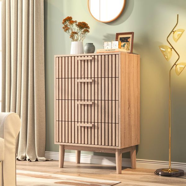 Cdglobal Cassettiera In Rattan Naturale Per Camera Da Letto, Cassettiera Con 4 Cassetti In Legno Di Quercia, Molto Spazio Per Riporre Gli Oggetti, Cassettiera In Legno Per Camera Da Letto, Cassettiera Per Soggiorno E Corridoio-image