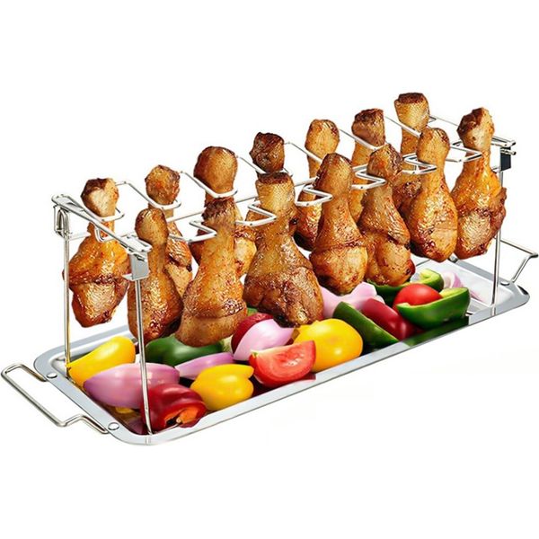 Porta Cosce Di Pollo Intirilife Porta Cosce Di Pollo Con Vassoio Di Sgocciolamento In Acciaio Inox Argentato - Per Dorare Facilmente Le Cosce Di Pollo Durante La Cottura Alla Griglia-image