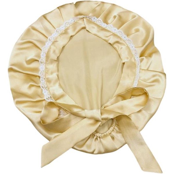 Inf Cuffia Da Notte In Seta Con Pizzo Per Donna, Cuffia Per Capelli In Seta Al 100% Champagne-image