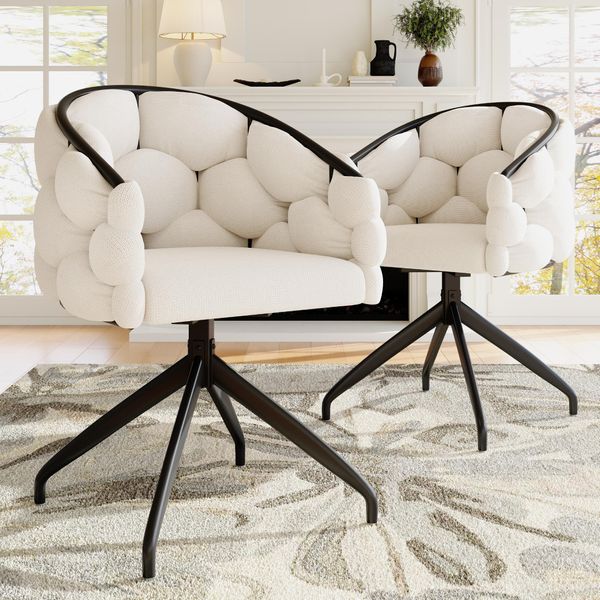 Flieks Sedie Da Sala Da Pranzo Imbottite Set Di 2 Con Gambe In Ferro, Sedia Da Cucina Sedia Da Pranzo Sedia Da Soggiorno Girevole A 360°, Sedia Girevole In Velluto, Beige-image