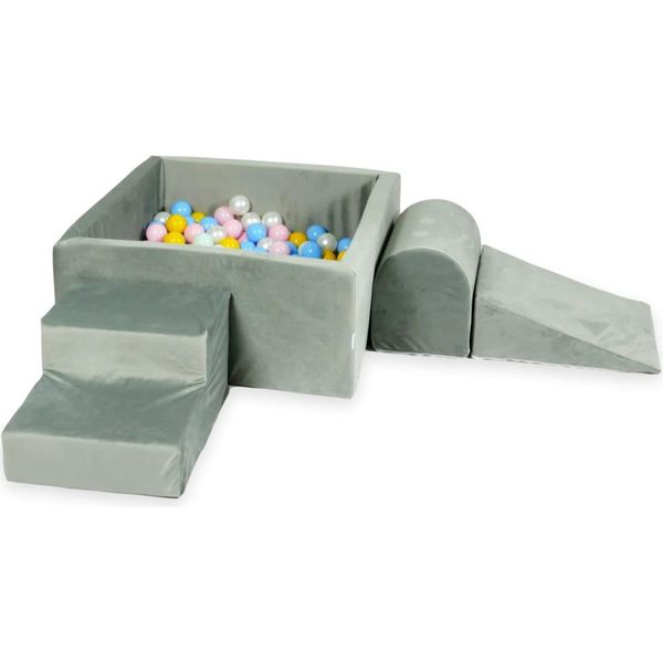 Parco Giochi In Schiuma Con Vasca Quadrata 90X90X40 Grigio Velluto + 400 Palline: Menta Chiara, Rosa Chiaro, Azzurro, Madreperla, Giallo-image