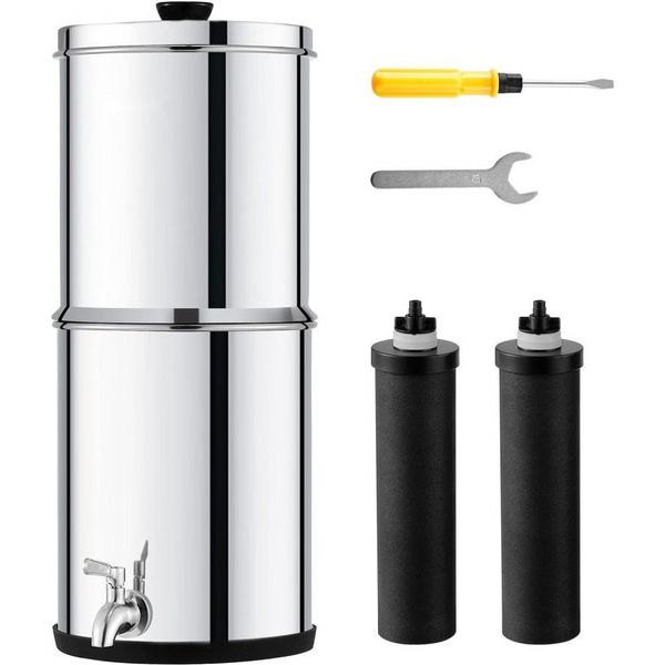 Sistema Di Filtraggio Dell'acqua A Gravità - Secchio Filtro Acqua 4,4L + 5,5L - 2 Filtri - Argento - Trattamento Dell'acqua Potabile - Ottimizzato Per L'igiene-image