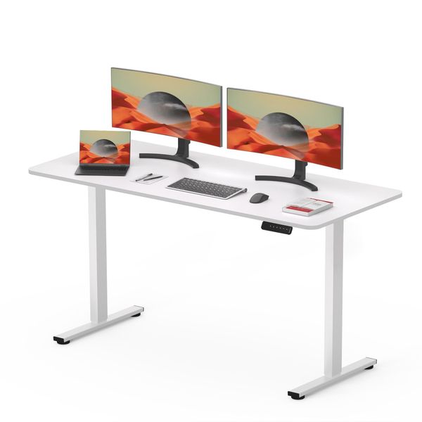 Sanodesk QS1 Scrivania Regolabile In Altezza Elettricamente 120X60Cm Piano Tavolo Monoblocco, 4 Posizioni Di Memoria, Protezione Anticollisione (Bianco)-image