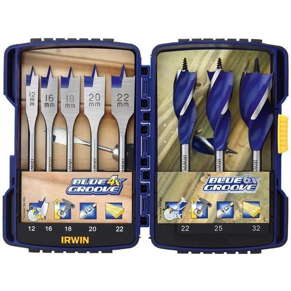 Irwin® - Set Di Punte Per Trivella E Trapano Piatto Con Scanalatura Blu, 8 Tlg-image