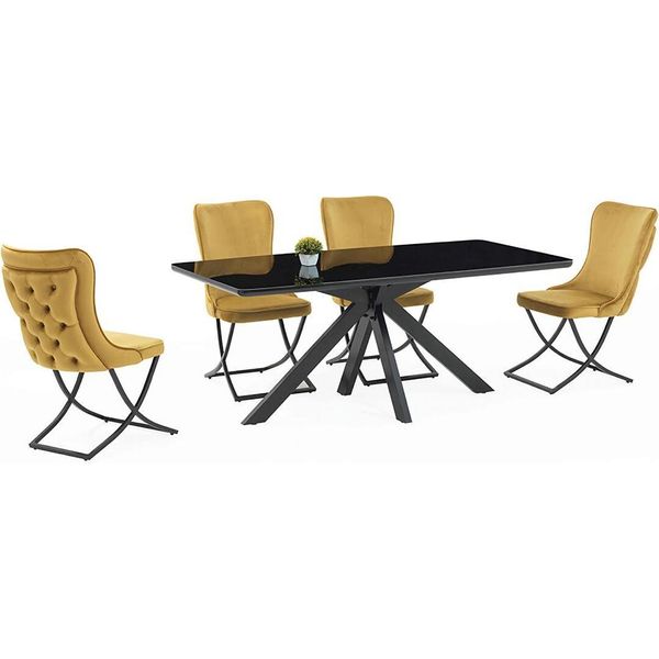 Set Sala Da Pranzo Set Di Alta Qualità Tavolo 4X Sedie Design Mobili Moderni Nero-image