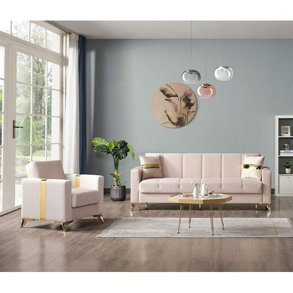 Set Da Salotto Divano A 3 Posti Poltrona A Tre Posti Imbottita Beige Moderno-image