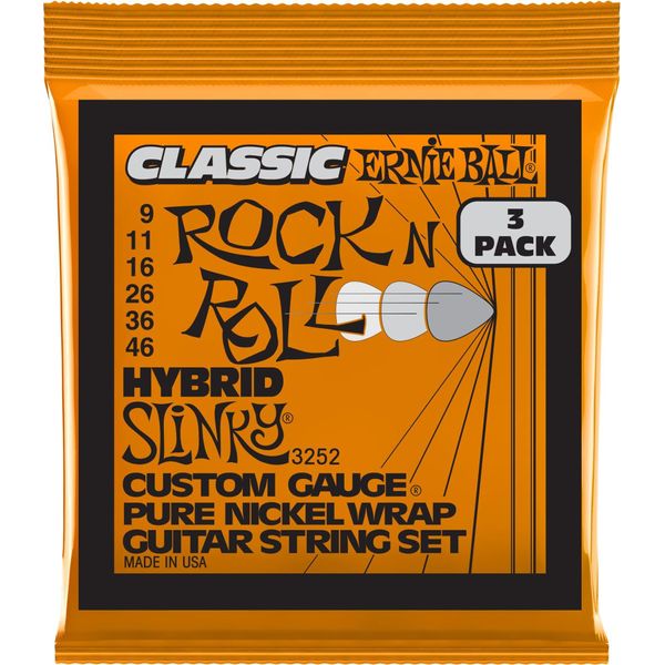 Corde Per Chitarra Elettrica Ernie Ball Hybrid Slinky Classic Rock N Roll Pure Nickel Wrap, Confezione Da 3, Calibro 9-46-image