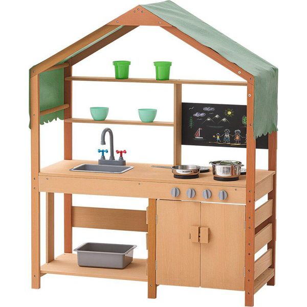 Cucina Di Fango Ottimizzata Per Bambini - Giocattolo In Legno Da 8 Pezzi - Set Da Gioco Per Esterni Con Accessori-image
