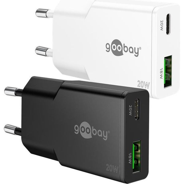 Goobay 75730 Caricabatterie Doppio Veloce USB-C™ Pd Gan Slim (20 W) Bianco, Bianco - 1X Connessione USB-C™ (Power Delivery) E 1X Connessione USB-A (Quick Charge)-image