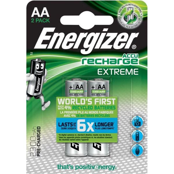 Energizer - Accu Ricarica Extreme Nimh Aa Batterie Ricaricabili 2300 Mah, Confezione Da 2 Pezzi-image