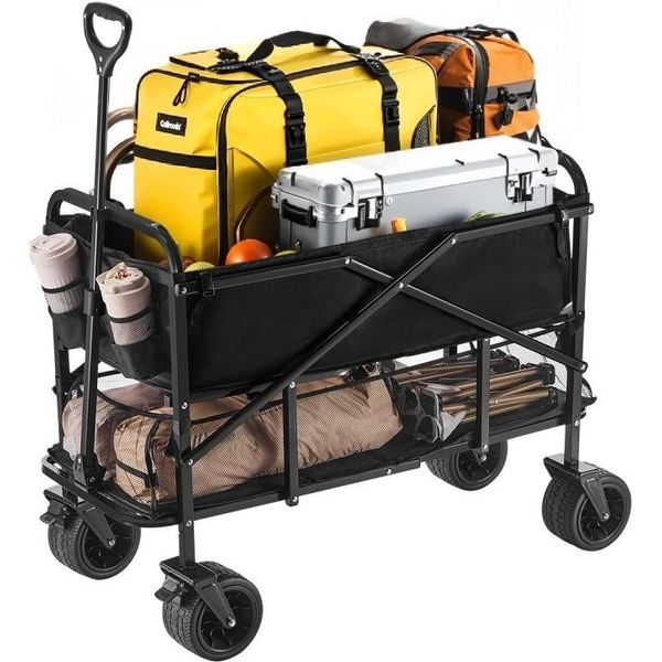 Robusto Carrello Pieghevole A Due Piani - Capacità Di Carico Di 300 L E 204 Kg - Carrello Pieghevole Per Il Trasporto - Ideale Per Attività All'aperto E In Giardino-image