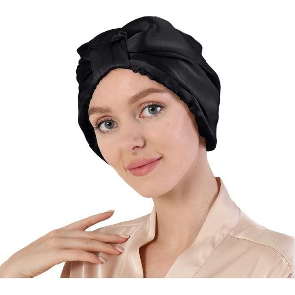 Inf Cuffia Da Notte Per La Cura Dei Capelli In Seta Al 100% Nero-image