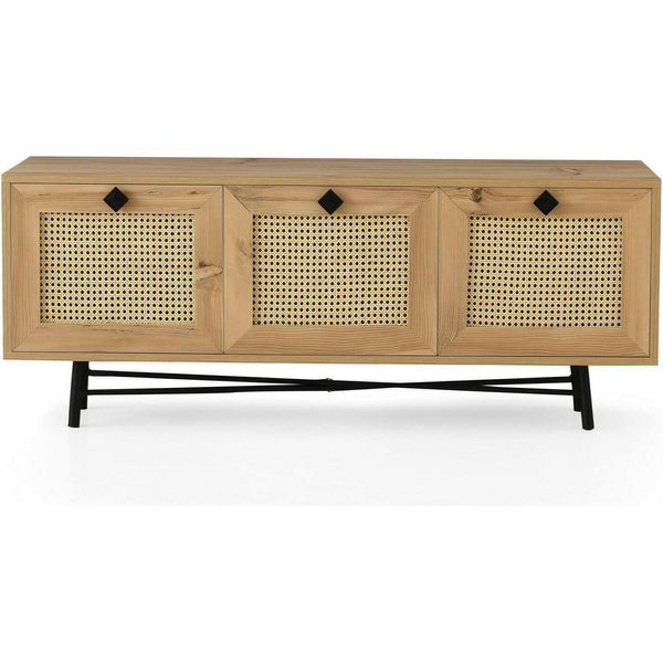 Dmora Mobile Porta Tv Assemini 40X140X60H Cm Marrone Quercia, Apertura A Ribalta 3 Vani-image