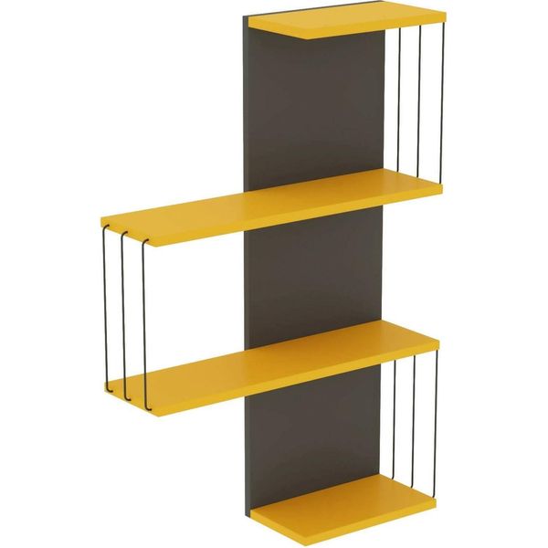 Dmora Mensola Batilda 19X64X96H Cm Nero Antracite, 3 Ripiani Colore Struttura Giallo-image