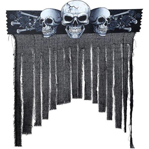 Halloween Skull Curtain Spooky Skull Halloween Decor Horror Party Terror Decoration For Spooky Door Decoration Scary Party Decor, Colore: Multicolore-image