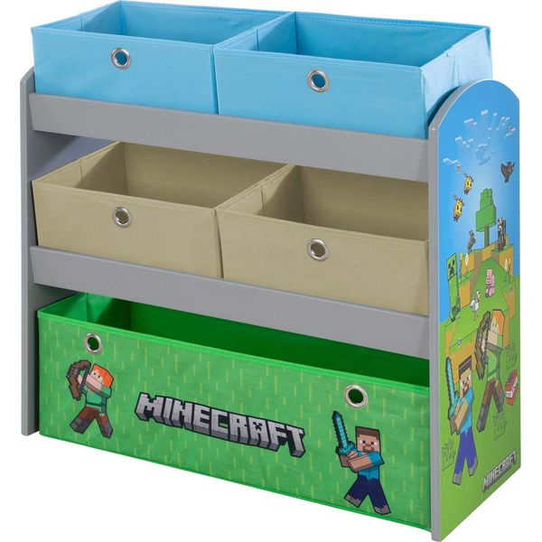 Minecraft - Scaffale Gioco, Scaffale Libri, Scaffale Portaoggetti Con 5 Scatole In Tessuto, Mobili Per Bambini Dal Design Colorato-image