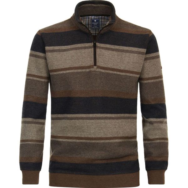 Redmond Casual Uomo Felpa-Troyer Manica Lunga Regular Fit Marrone A Righe 5XL-image