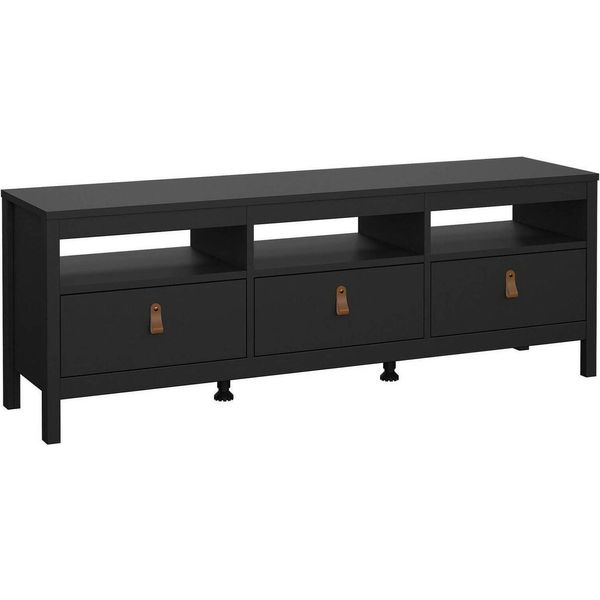 Dmora Mobile Porta Tv Astana 38.4X151.4X54.1H Cm Nero Nero, Apertura Scorrevole 3 Vani-image