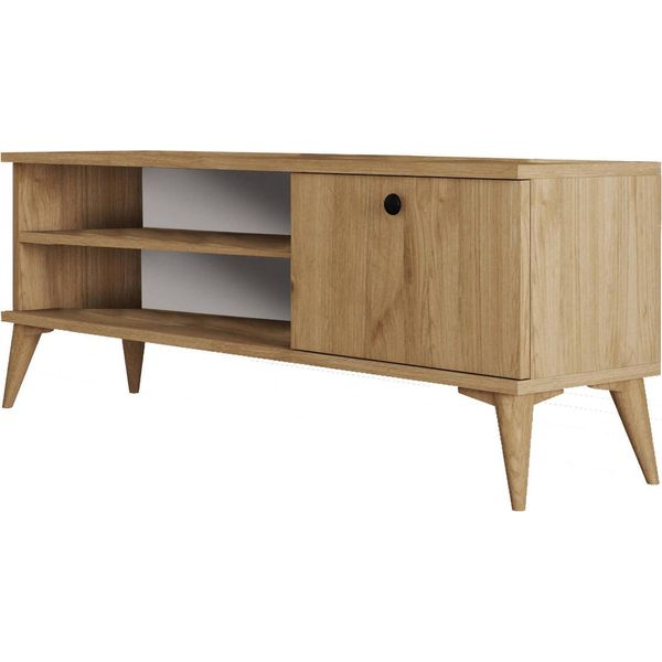 Dmora Mobile Porta Tv Muqdisho 29.5X120X44.6H Cm Marrone Quercia, Apertura A Ribalta 2 Vani-image