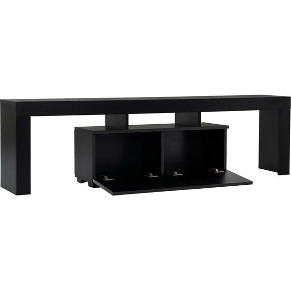 Dmora Mobile Porta Tv Andarna 31.3X180X50H Cm Nero Nero, Apertura A Ribalta 3 Vani-image