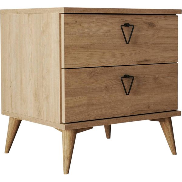 Dmora Comodino Pilar 45X52X55.1H Cm Marrone Quercia, 2 Cassetti Apertura Scorrevole-image