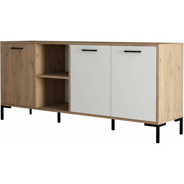 Dmora Credenza Hato 45X180X80H Cm Bianco, Apertura Battente 7 Vani-image