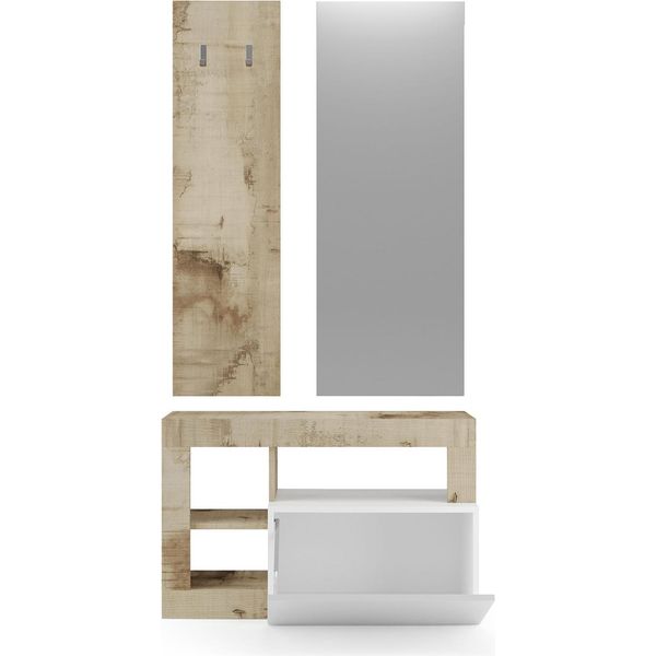 Dmora Mobile Da Ingresso Casalino 90.5X36X170H Cm Marrone Lucido, Specchio Incluso Appendiabiti-image