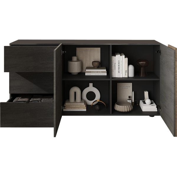 Dmora Credenza Carinola 181X44X84H Cm Marrone Noce, 3 Cassetti 2 Ripiani-image
