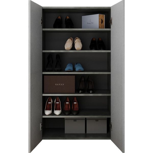 Dmora Armadio Multiuso 2 Ante Floro 63X114H Cm Grigio Cemento, 5 Ripiani Apertura Manuale-image