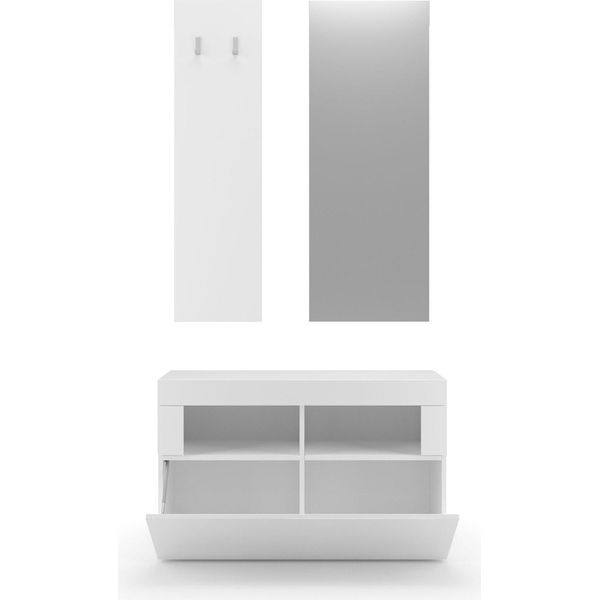 Dmora Mobile Da Ingresso Toirano 91X36X165H Cm Bianco Lucido, Specchio Incluso 4 Paia-image