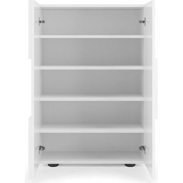 Dmora Armadio Multiuso 2 Ante Montale 78X115.5H Cm Bianco Lucido, 4 Ripiani Cassetti-image