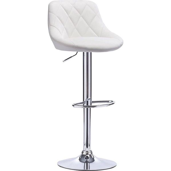 Sgabello Da Bar Di Design - Con Schienale - Sgabello Da Bar Ergonomico - Altezza Regolabile 60-82Cm - Bianco - 1 Pezzo-image