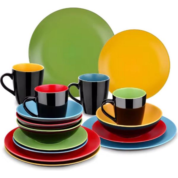 Set Da Portata Valenza 16 Pezzi - Ceramica - Piatto Da Pranzo, Piatto Fondo E Piatto Da Colazione - 4 Persone - Rainbow Design-image