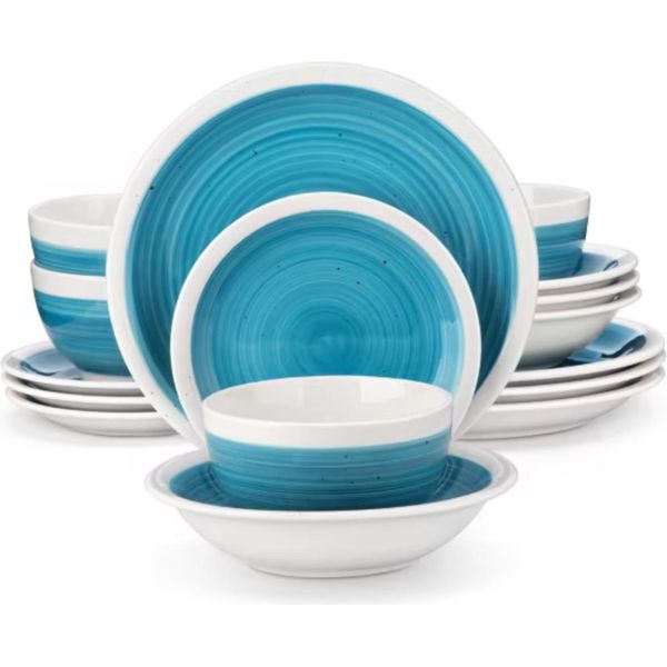 Servizio Di Piatti Zafiro – 16 Pezzi – 4 Persone – Blu – Piatti Piani, Piatti Fondi E Piatti Da Colazione-image